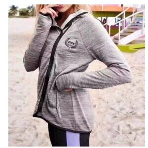 Victoria's Secret PINK Heather Gray Asymmetrical Zip Hoodie Jacket - Small